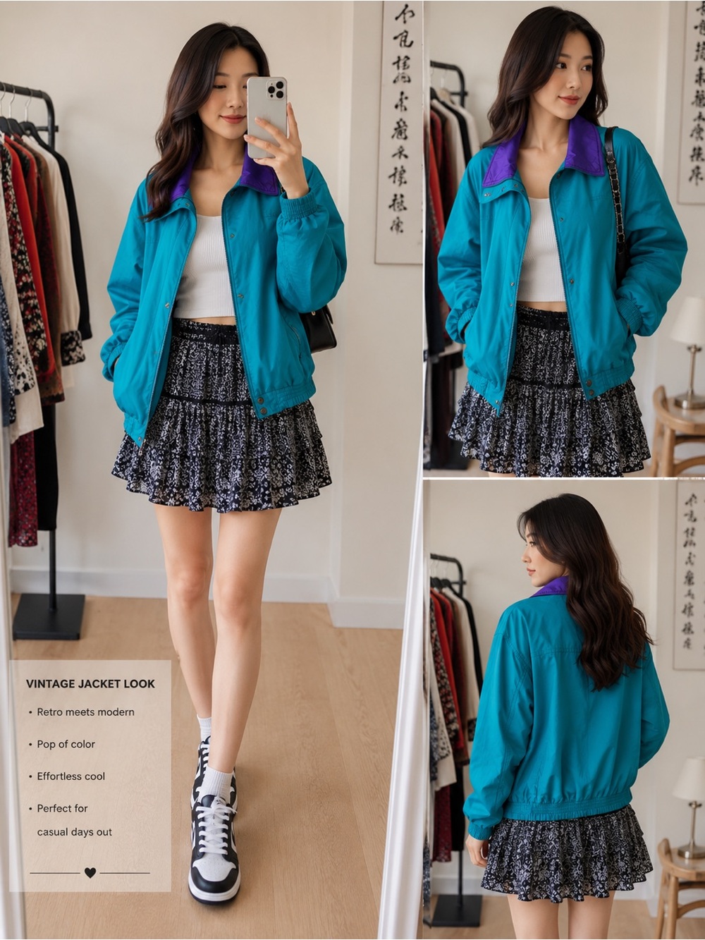 Oversized Vintage MAYWEST Teal & Purple Bomber Jacket